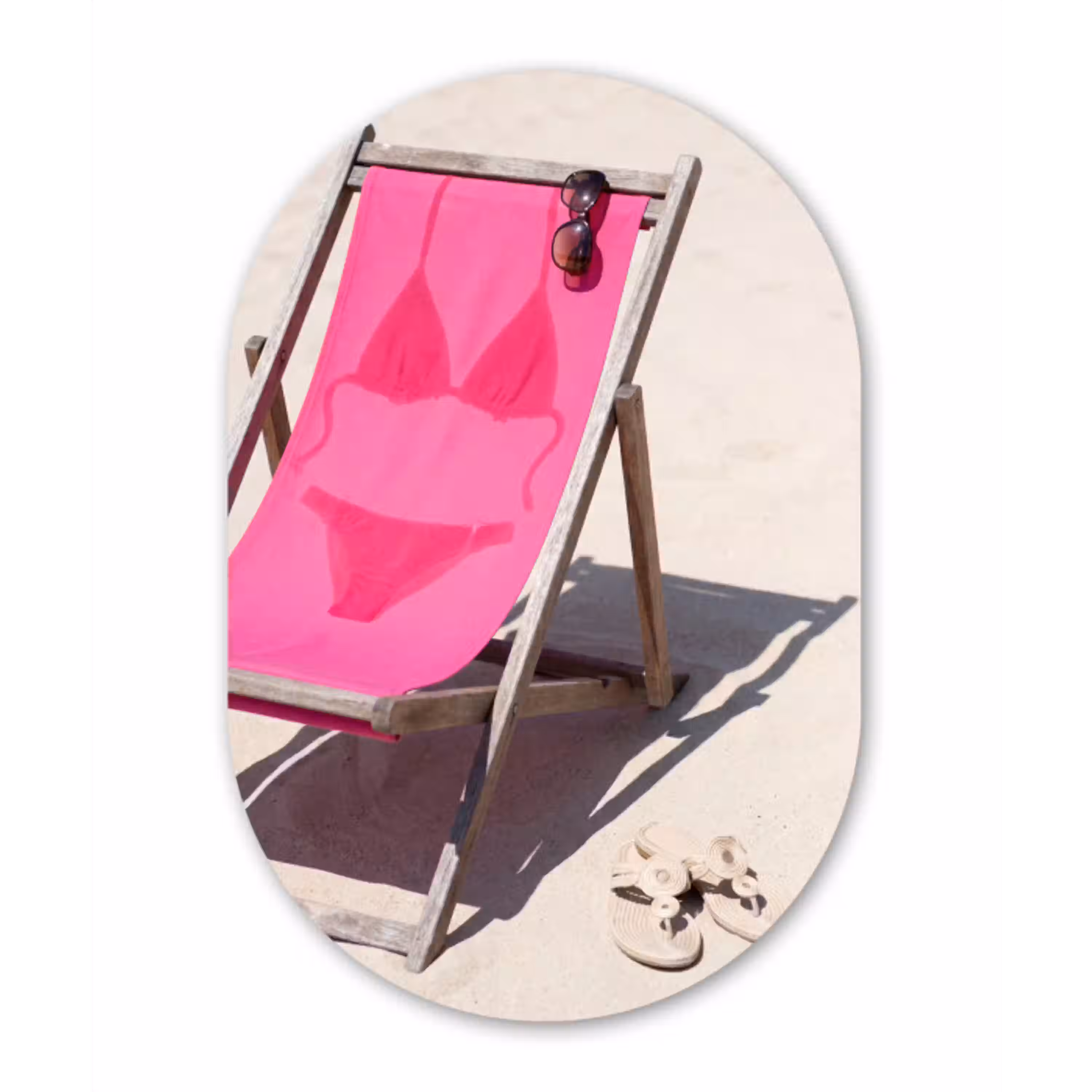Strand - Ligstoel - Badkleding - Zomer - Roze Wandcirkel Ovaal Aluminium middel -3d