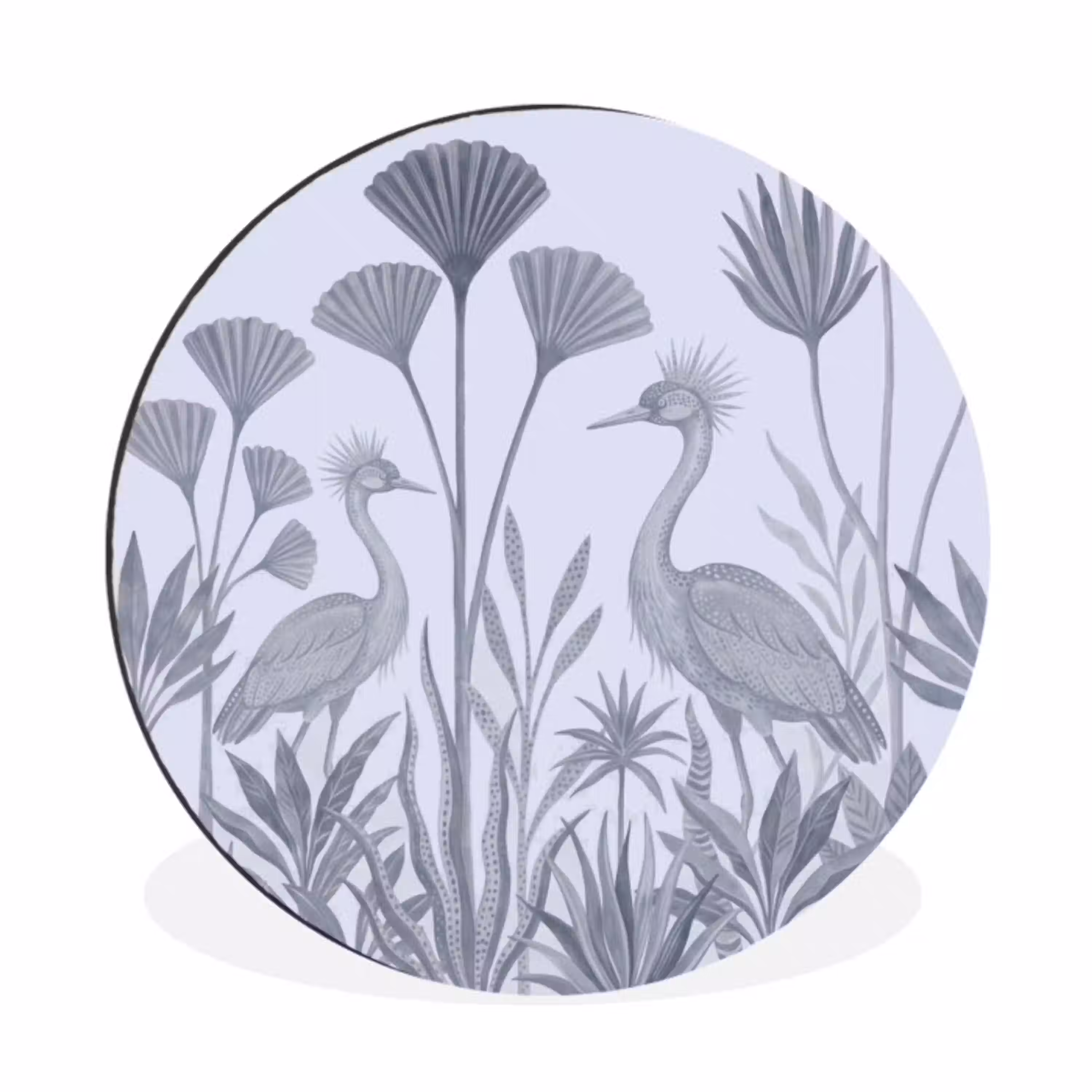 Vogel - Tropisch - Illustratie - Blauwgrijs - Natuur Wandcirkel aluminium klein -3d