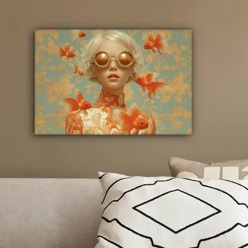 Goudvissen - Oranje - Vrouw - Blond canvas 2cm klein -sfeer3