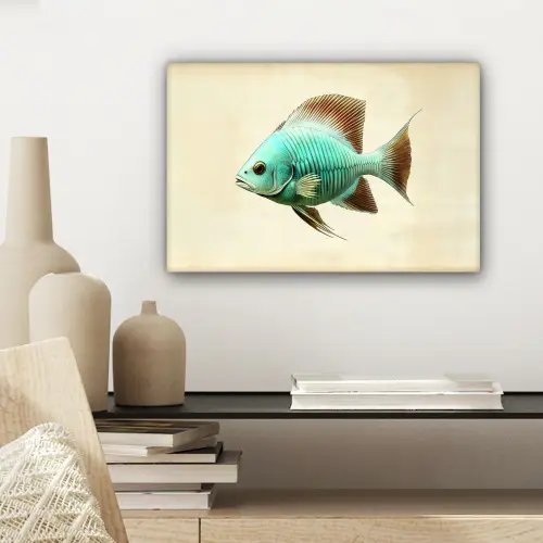 Schubben - Vis - Mint - Minimalistisch canvas 2cm klein -sfeer6
