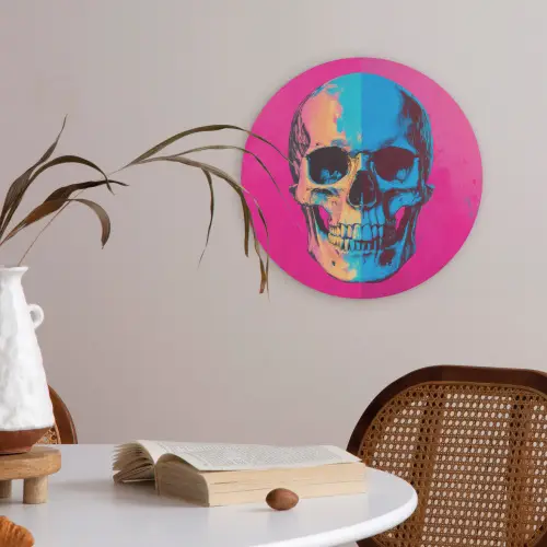 Neon - Blauw - Pop-art - Schedel Akoestische PET Vilt - Rond klein -sfeer3