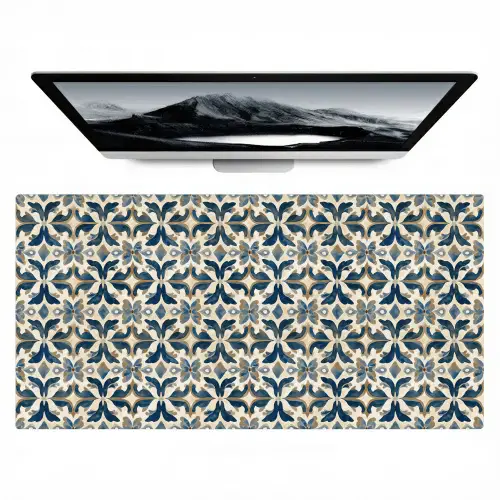 Tegel - Patroon - Blauw - Beige Muismat XXL klein 681 -zzz3d