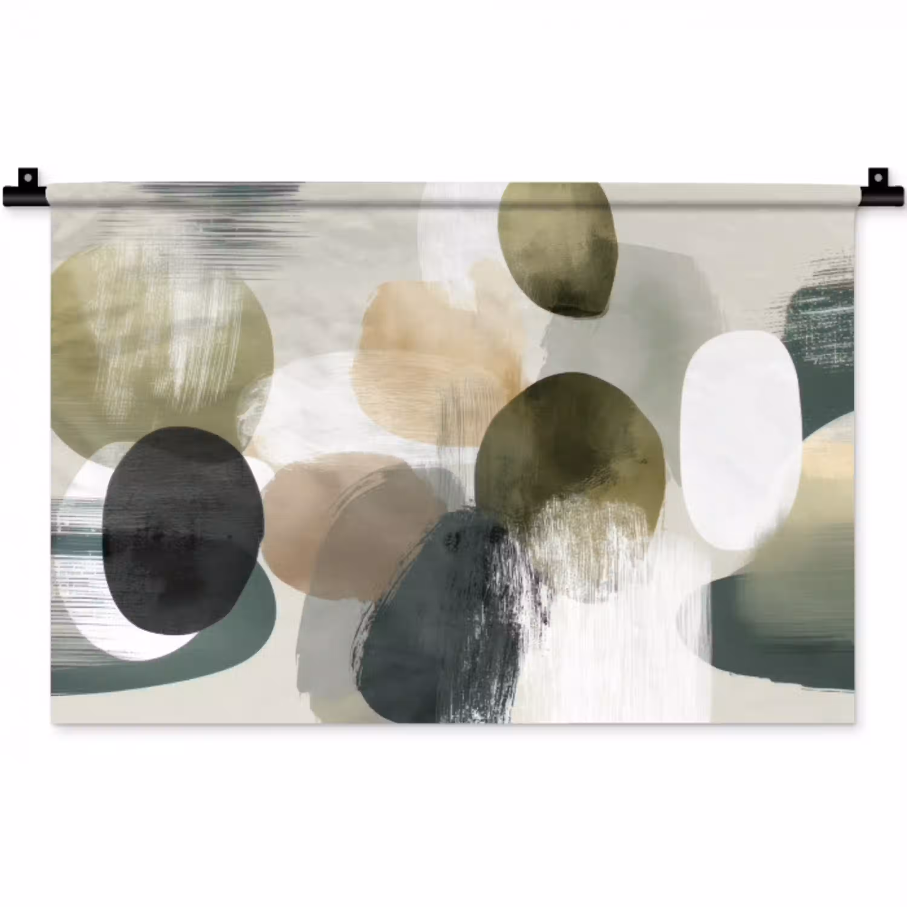 Minimalistisch - Cirkels - Penseelstreken - Beige Wandkleed katoen klein -zz3d