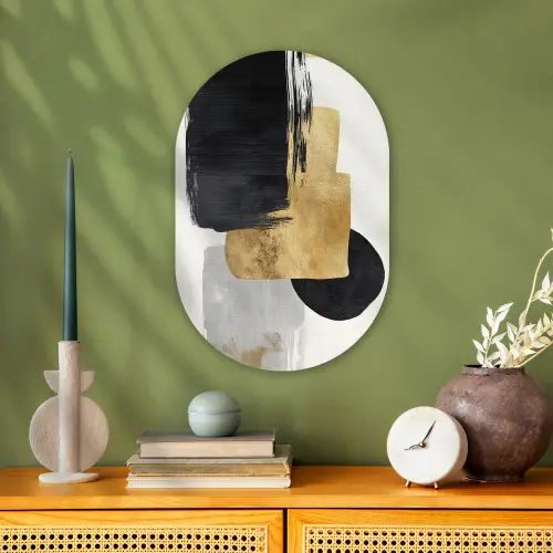 Goud - Rechthoeken - Cirkels - Abstract Wandcirkel Ovaal Forex klein -sfeer2