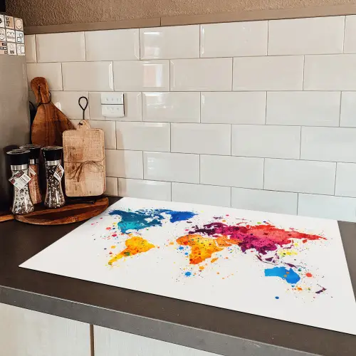 Wereldkaart - Graffiti - Kleurrijk Inductie beschermer vinyl 3mm klein -sfeer3