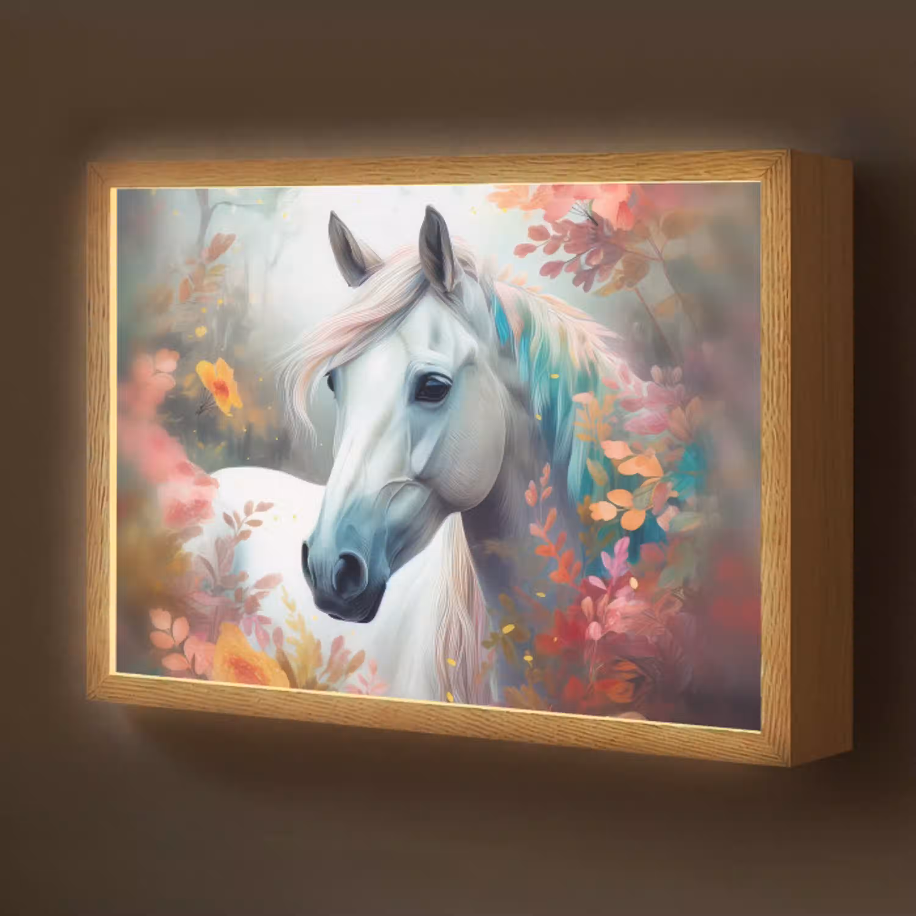 Paard - Natuur - Bloemen - Dieren - Bos Light Box met batterij (Wandlamp kind) middel -z3d_website