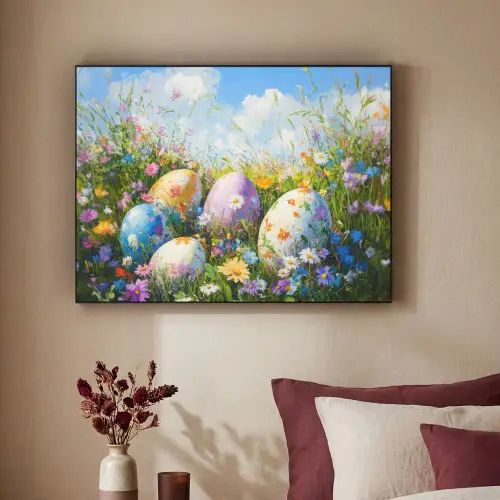 Grasveld - Eieren - Bloemen Textielframe zwart klein -sfeer1