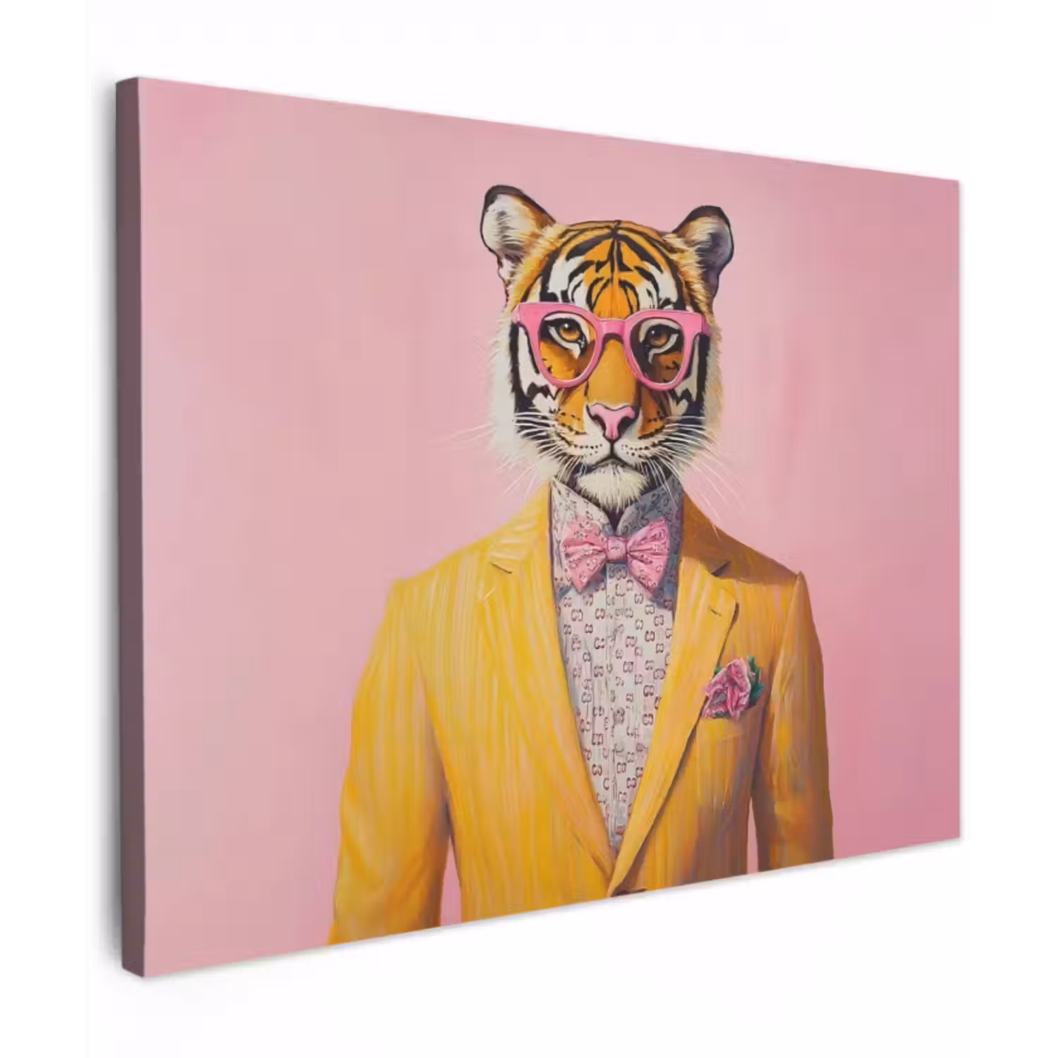 Canvas schilderij - Tijger - Bril - Geel - Jasje
