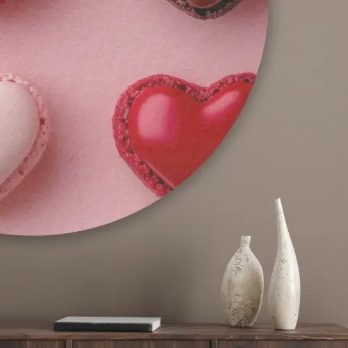 Macarons - Hartjes - Kleurrijk - Roze Akoestische PET Vilt - Rond klein -sfeer5_closeup