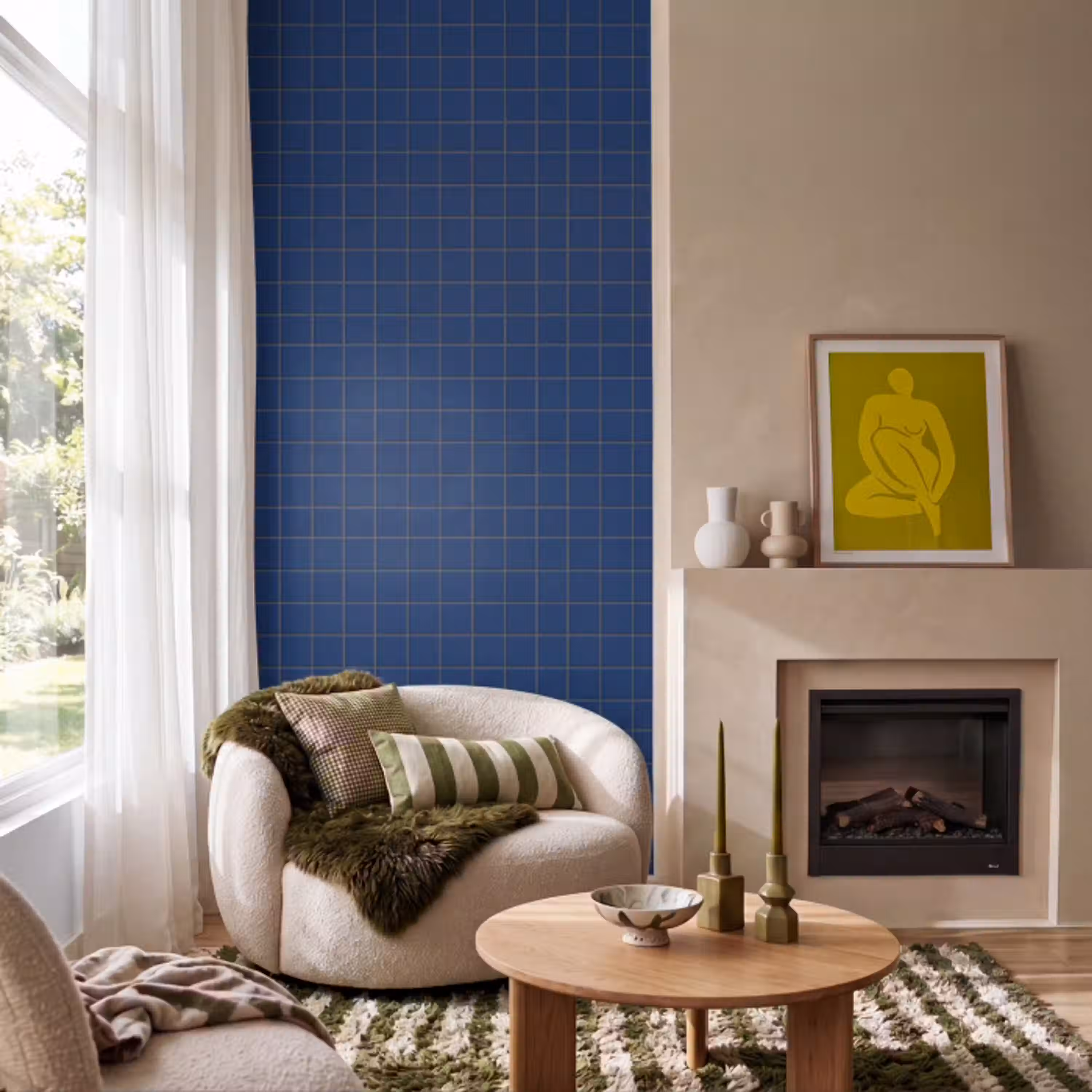 Tegel - Patroon - Blauw Behang Vlies klein 1076 -sfeer2