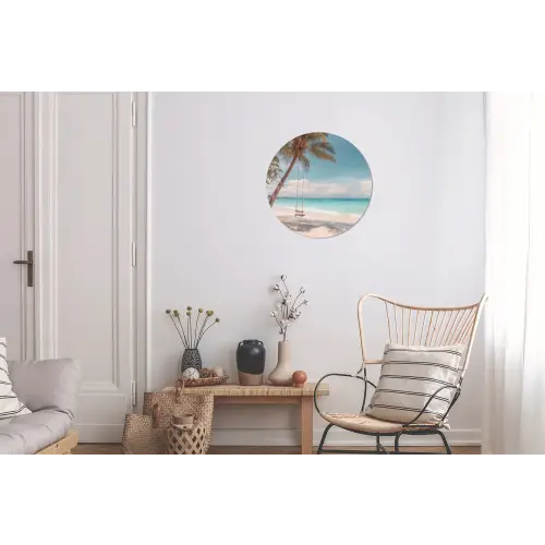 Palmboom - Schommel - Strand - Lucht Wandcirkel aluminium klein -woonkamer