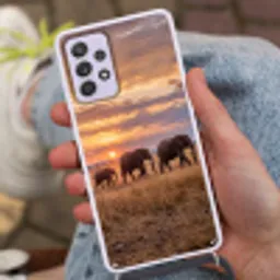 Olifanten - Savanne - Zonsondergang - Afrika - Warm Hoesje Samsung Galaxy A52 5G met koord klein -sfeer3