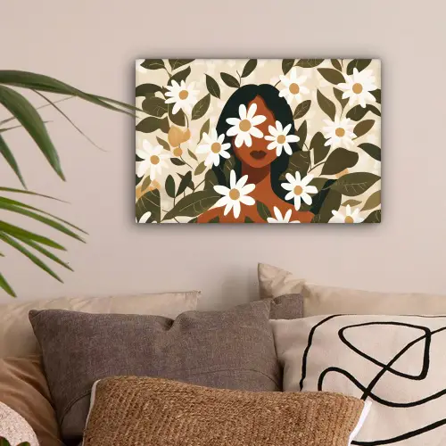 Illustratie - Vrouw - Madeliefjes - Wit canvas 2cm klein -sfeer1