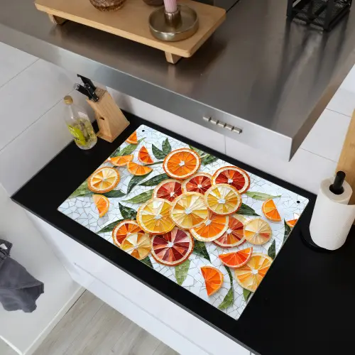 Schijfjes - Fruit - Oranje - Mozaïek Inductie beschemer met haakjes klein -sfeer1