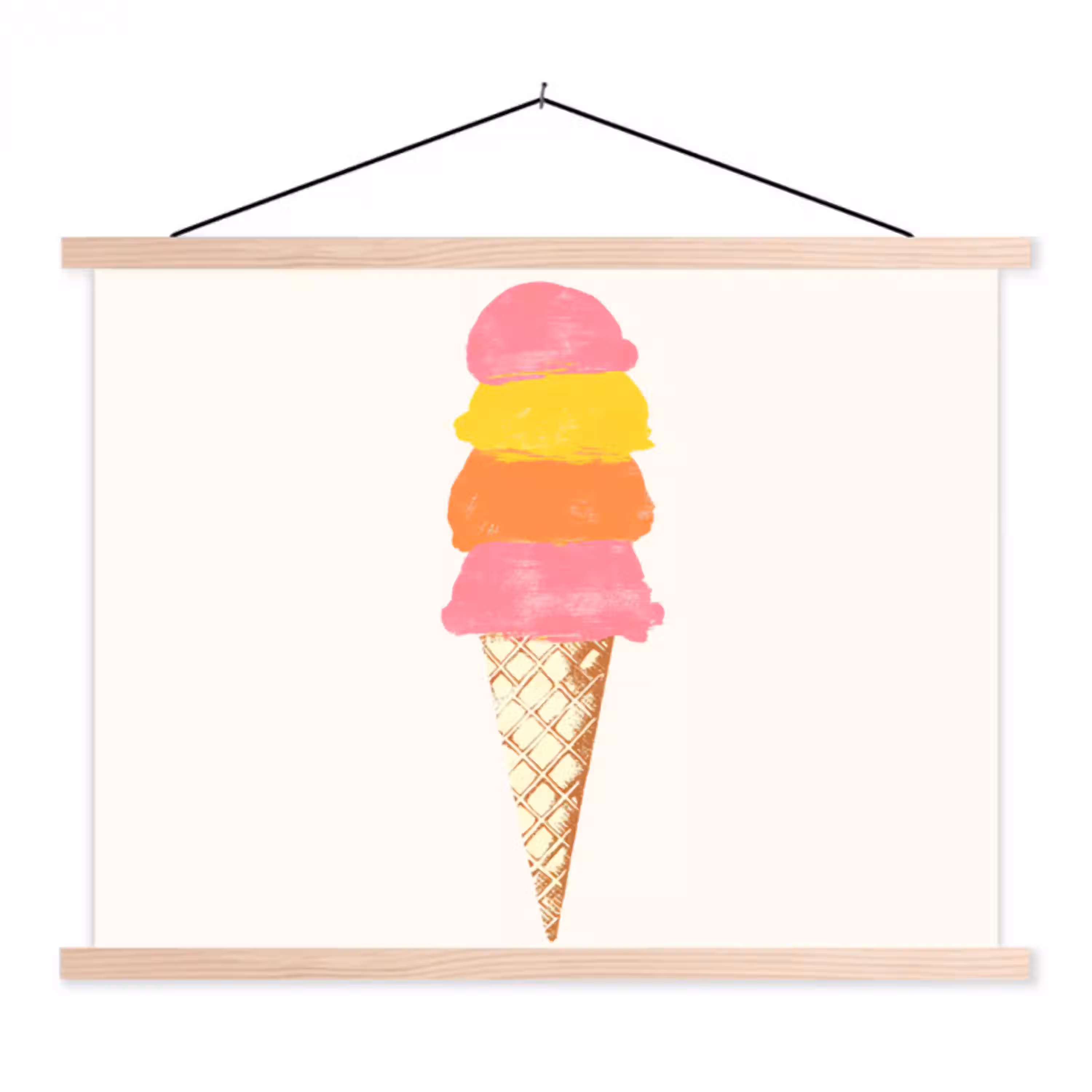 Schepijs - Hoorntje - Illustratie - Minimalistisch textielposter latten blank klein -3d