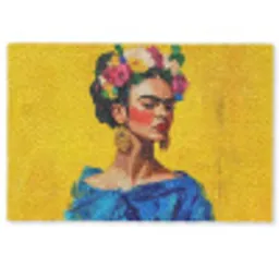 Frida Kahlo - Vrouw - Geel - Blauw - Bloemen Deurmat klein -zkaufland3d