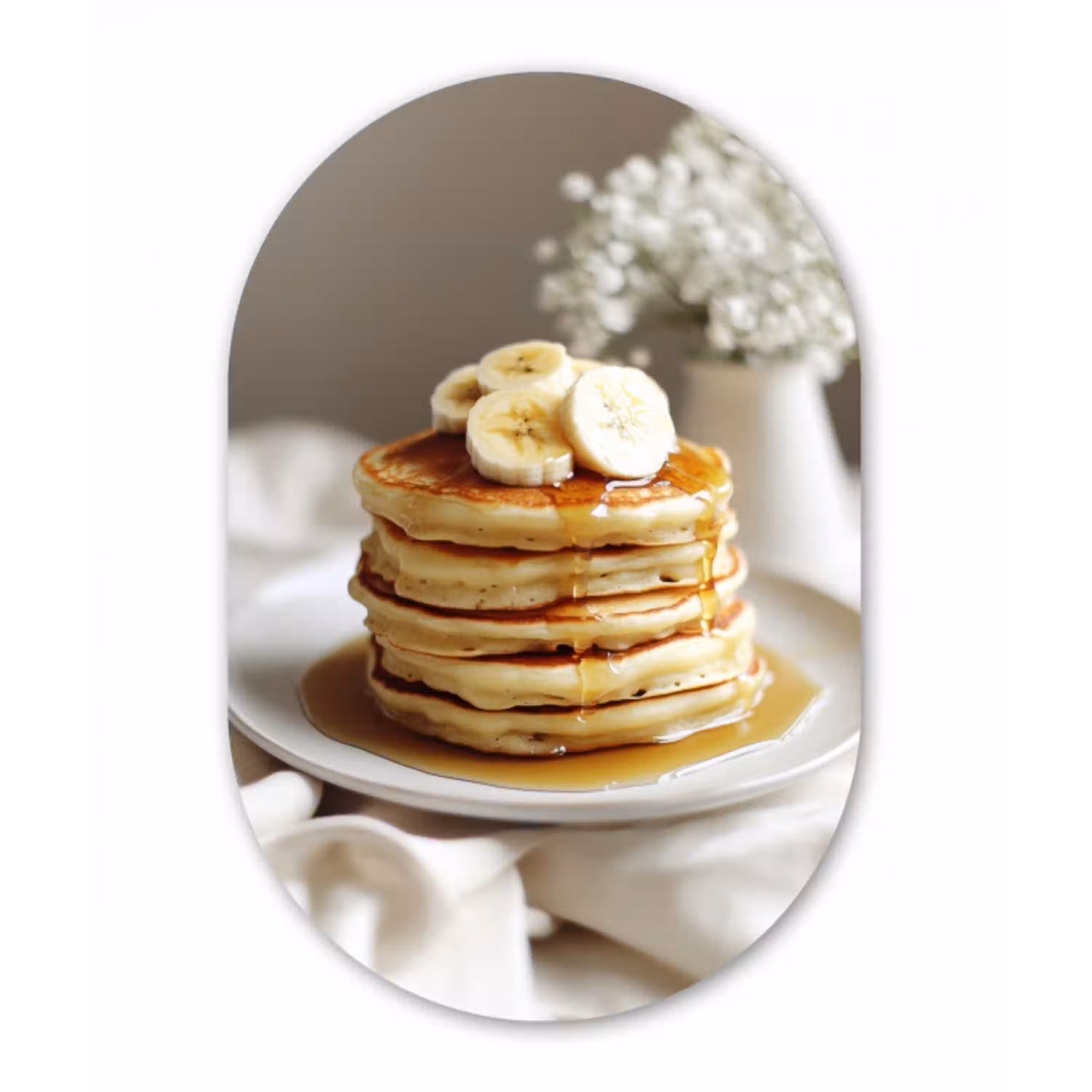 Pannenkoeken - Banaan - Siroop - Wit - Beige Wandcirkel Ovaal Aluminium middel -3d