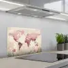 Wereldkaart - Roze - Bloemen keuken achterwand spatscherm klein -3d_schuin