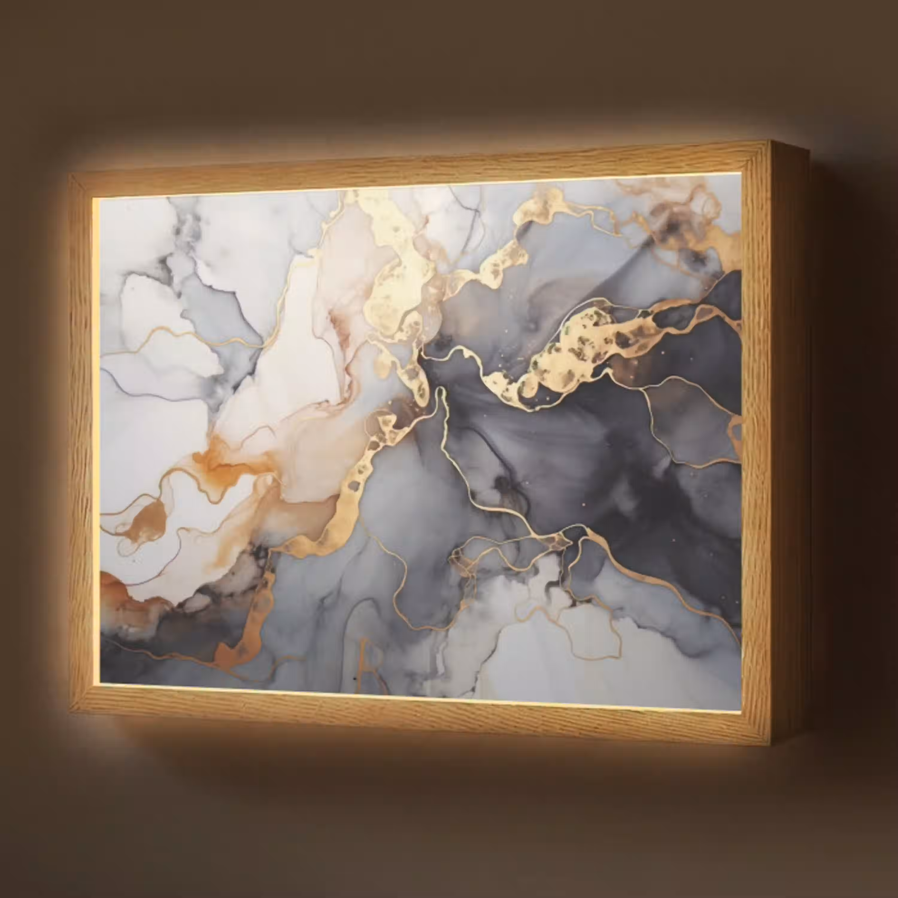 Marmer - Zwart - Goud - Wit Light Box met batterij (Wandlamp) middel -z3d_website