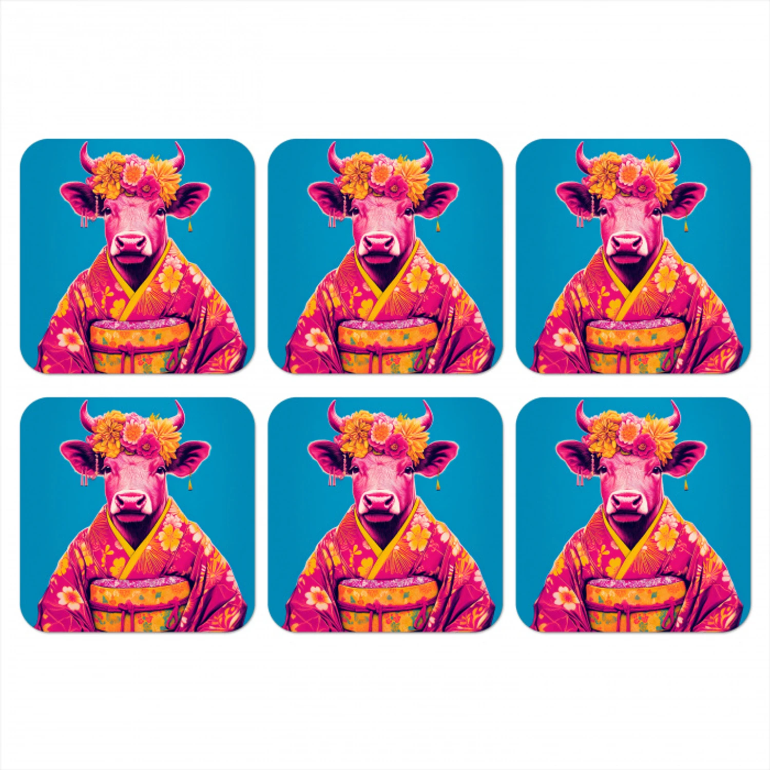 Koe - Bloemenkrans - Oorhangers - Kimono onderzetter kurk middel -3d