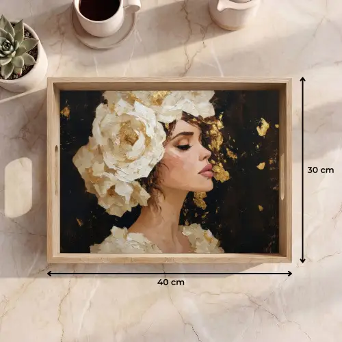 Abstract - Vrouw - Bloemen - Wit Dienblad Rechthoek middel -USP_Formaat