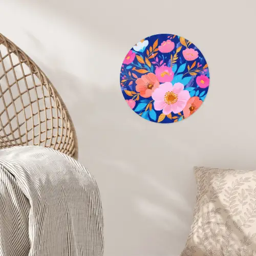 Bloemen - Blauw - Roze Wandcirkel behangsticker klein -sfeer4