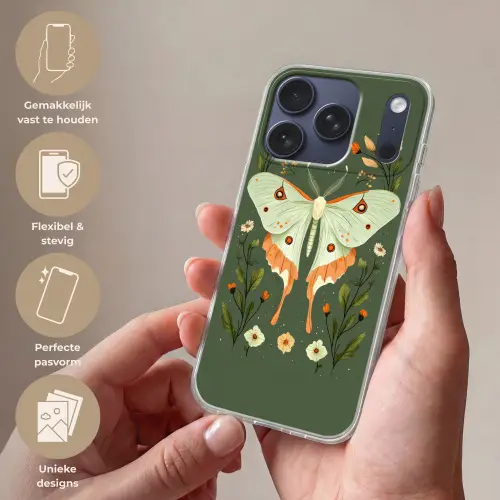 Bloemen - Bladeren - Olijfgroen - Vlinder Telefoonhoesje iPhone 17 Pro klein -sfeer3_NL