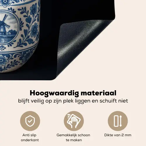 Kokosnoot - Eten - Delfts blauw - Drinken Inductie beschemer met haakjes klein -ky-onderkant-nl