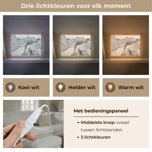 Marmer - Goud - Grijs Light Box met kabel (Tafellamp) klein -USP_lichtkleurNL