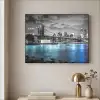 New York - Skyline - Stad - Blauw Textielframe zwart klein -sfeer2