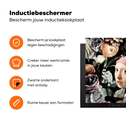 Meisje met de parel - Bloemen - Vermeer - Pastel - Kunstwerk - Schilderij - Oude meesters Inductie beschermer vinyl 3mm klein -zzzzzzz-td-ups