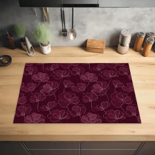 Bloemen - Patroon - Bordeauxrood Inductie beschermer vinyl 3mm klein 276 -sfeer5