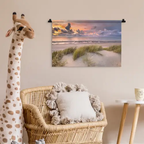 Zonsondergang - Duin - Strand - Planten - Zee Wandkleed katoen klein -wsfeer5_kind