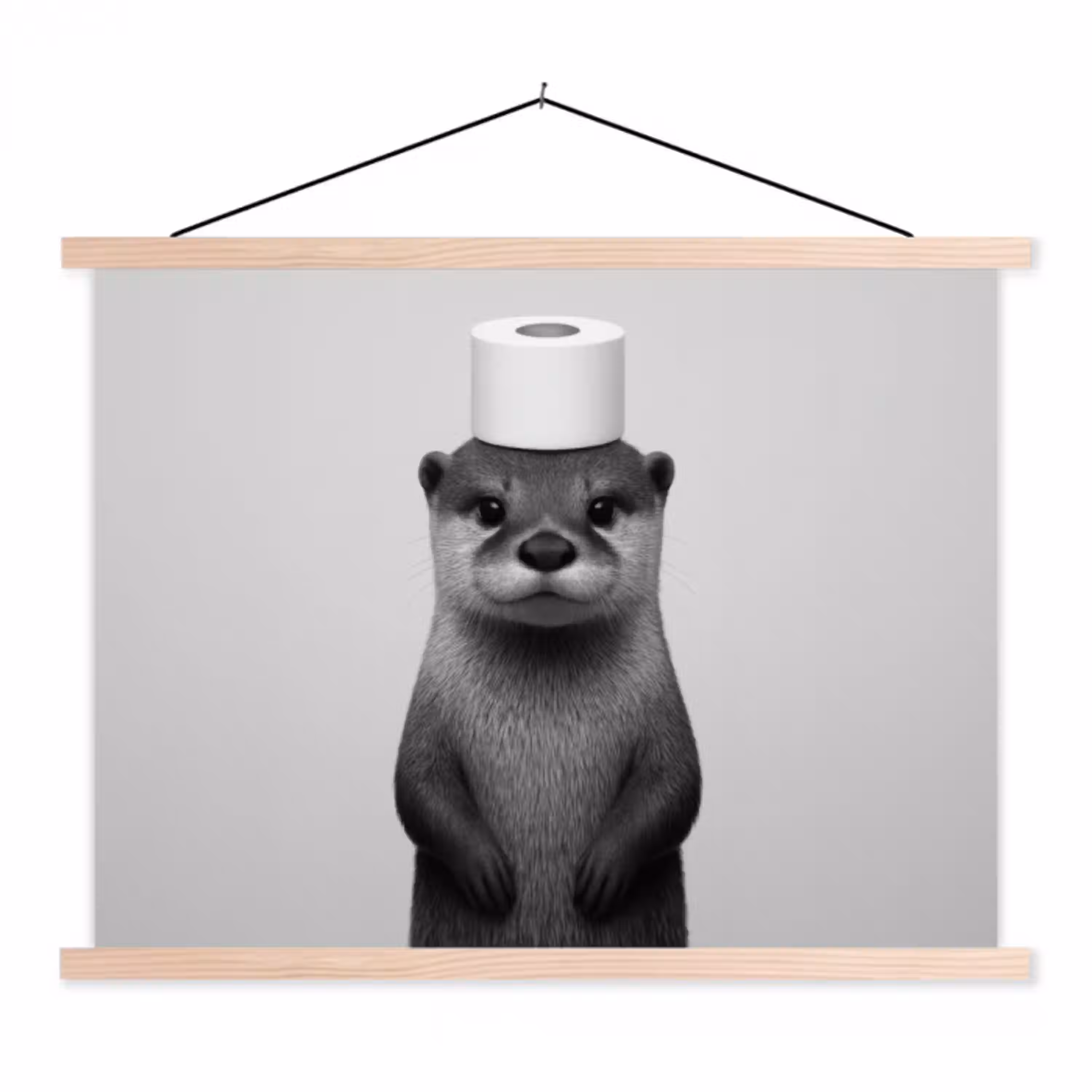 Otter - WC rol - Zwart - Wit textielposter latten blank klein -3d