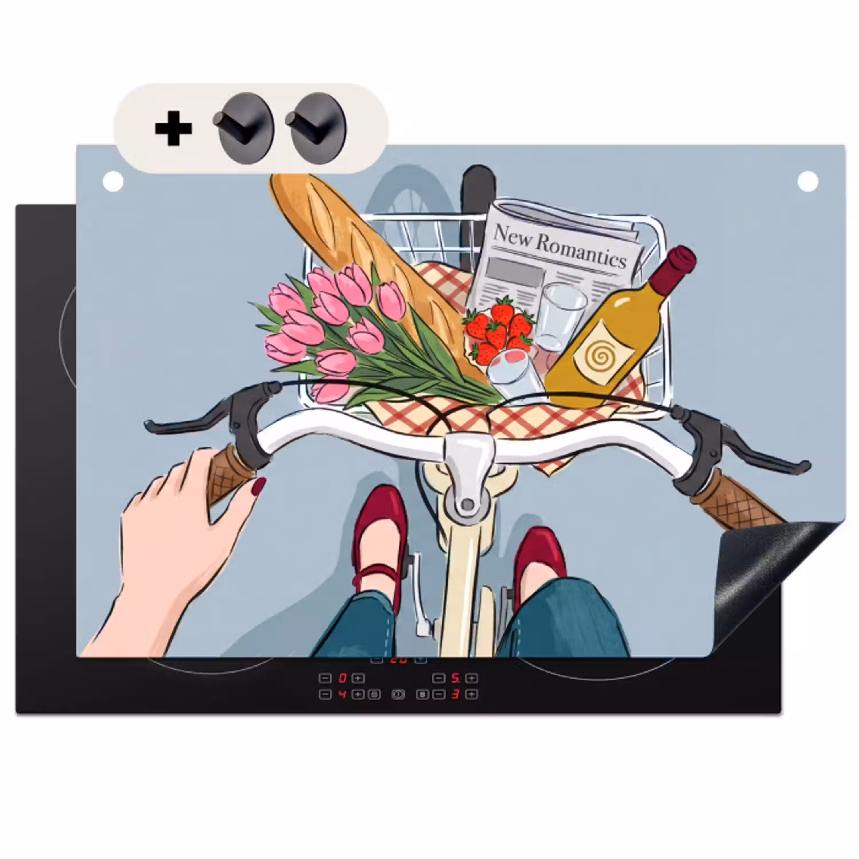 Fiets - Picknick - Zomer - Illustratie Inductie beschemer met haakjes klein -3d