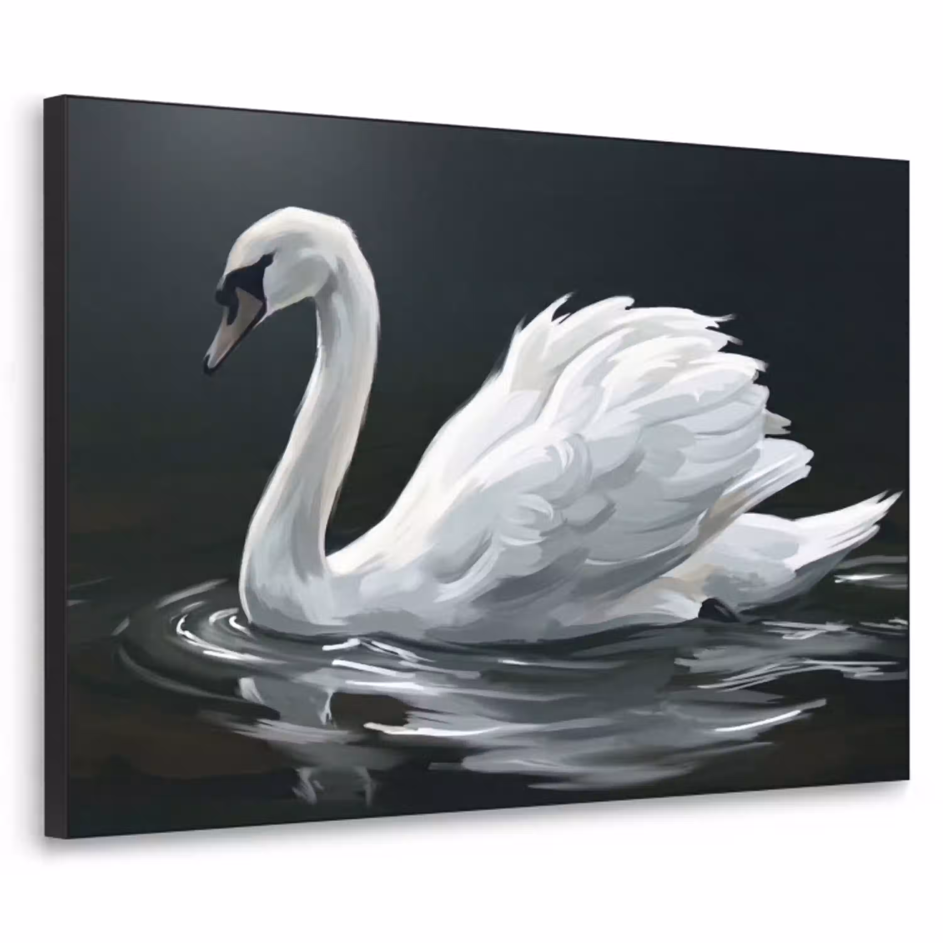 Zwaan - Water - Natuur - Realistisch - Wit Textielframe zwart klein -3d