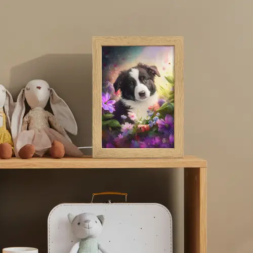 Puppy - Zon - Bloemen - Natuur - Bordercollie - Hond Light Box met kabel klein -sfeer2_kind