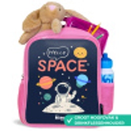 Astronaut - Quote - Planeten - Sterren Kinderrugzak - Roze middel -inhoud_NL