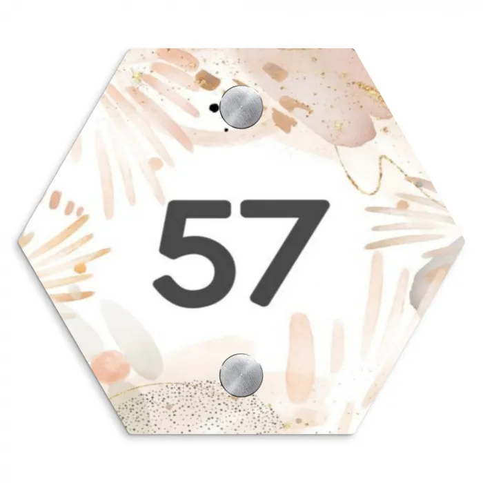 Abstract beige - Traditioneel Naambord Hexagon klein -3d