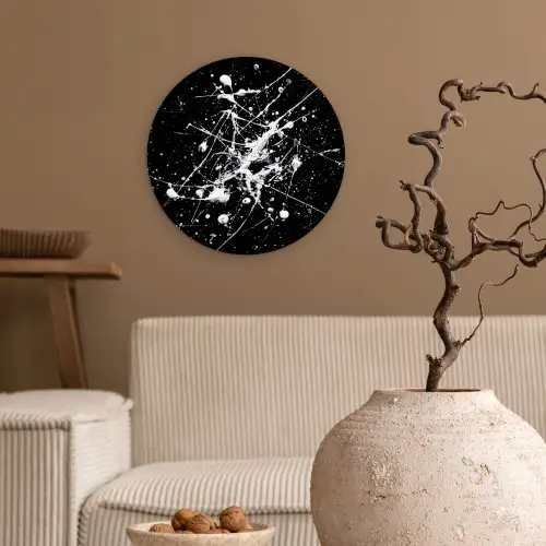 Verfspatten - Wit - Abstract - Explosie Wandcirkel kunststof plaat 5mm dik klein -sfeer1