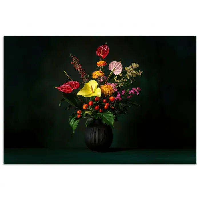 Bloemen - Vaas - Zwart poster papier klein -3d
