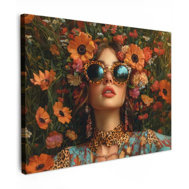 Canvas schilderij - Vrouwen - Bloemen - Modern - Bril - Abstract