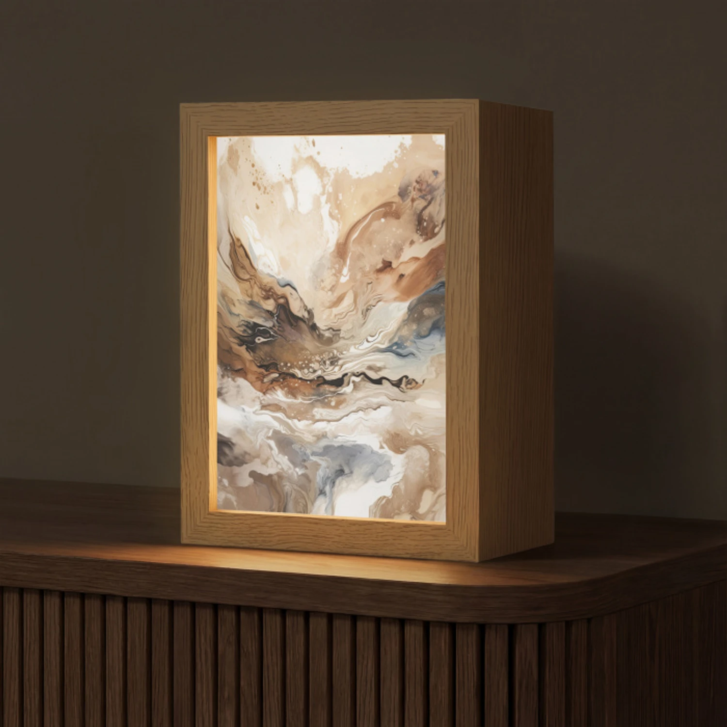 Abstract - Kunst - Verf - Beige - Modern Light Box met kabel (Tafellamp) klein -z3d_website