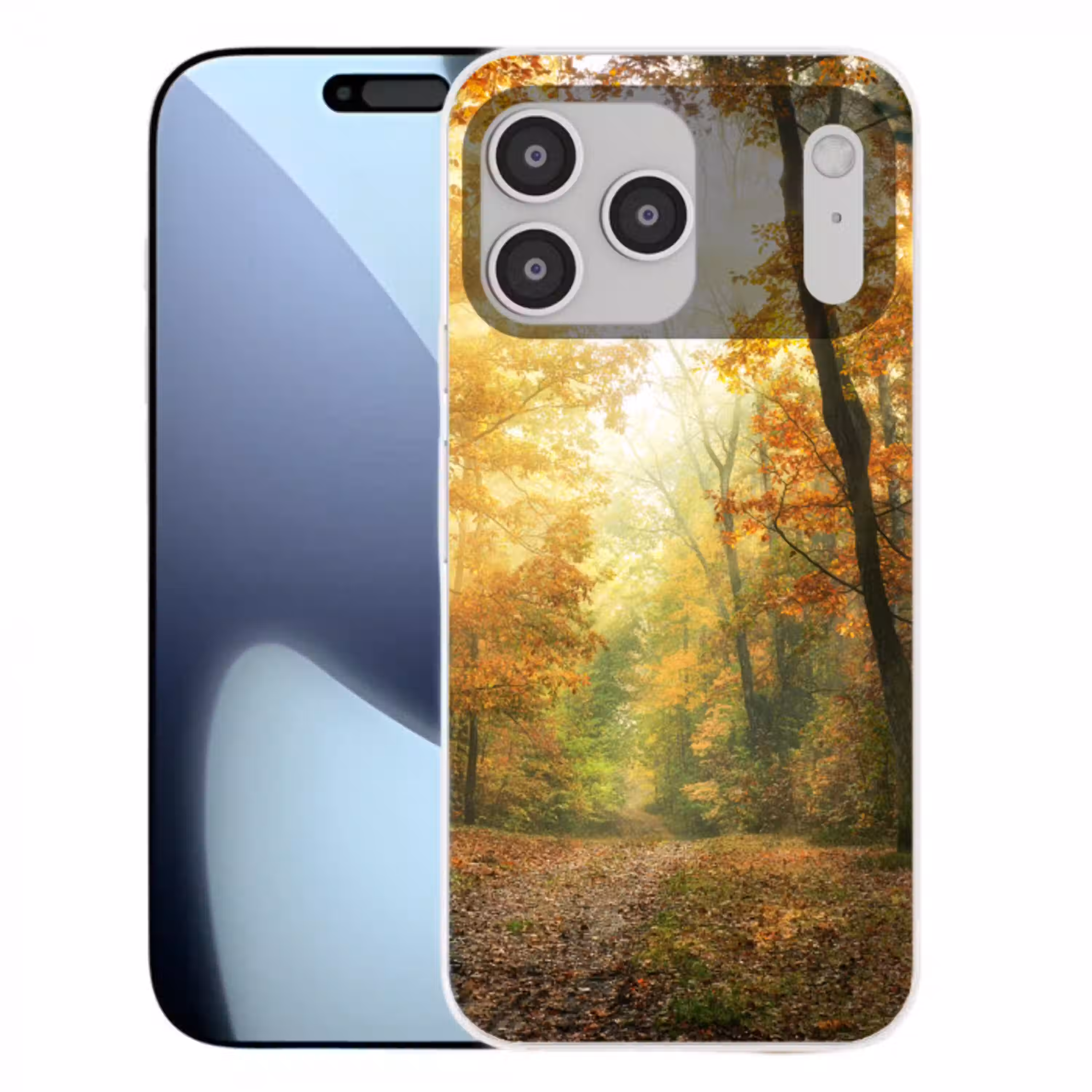Bos - Herfst - Zon - Landschap - Natuur - Bomen - Bladeren Telefoonhoesje iPhone 17 Pro Max klein -3d