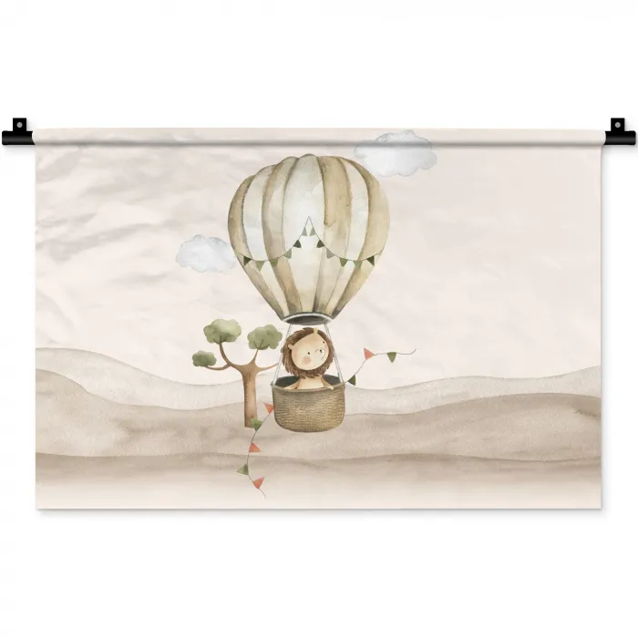 Luchtballon - Leeuw - Watercolor - Safari - Dieren Wandkleed katoen klein -zz3d