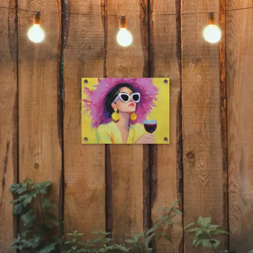 Vrouw - Hoed - Paars - Wijn tuinposter los doek klein -sfeer1