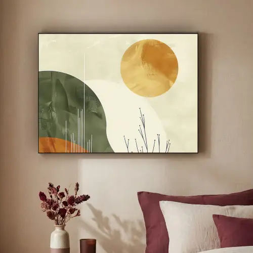 Abstract - Landschap - Zon - Kunst Textielframe zwart klein -sfeer1