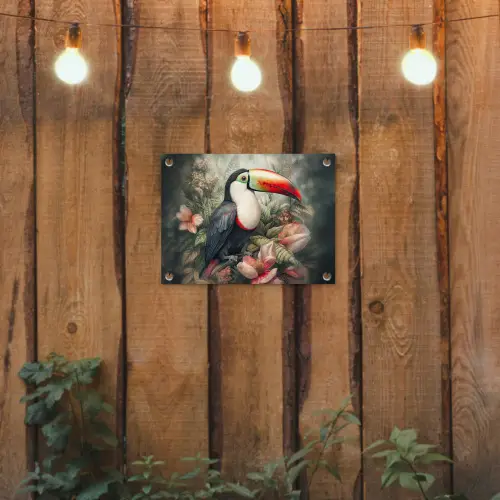 Toekan - Vogels - Bloemen - Planten - Tropisch tuinposter los doek klein -sfeer1