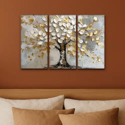 Boom - Wit - Goud - Verflook Canvas - Meerluiken 3 luik klein -sfeer2