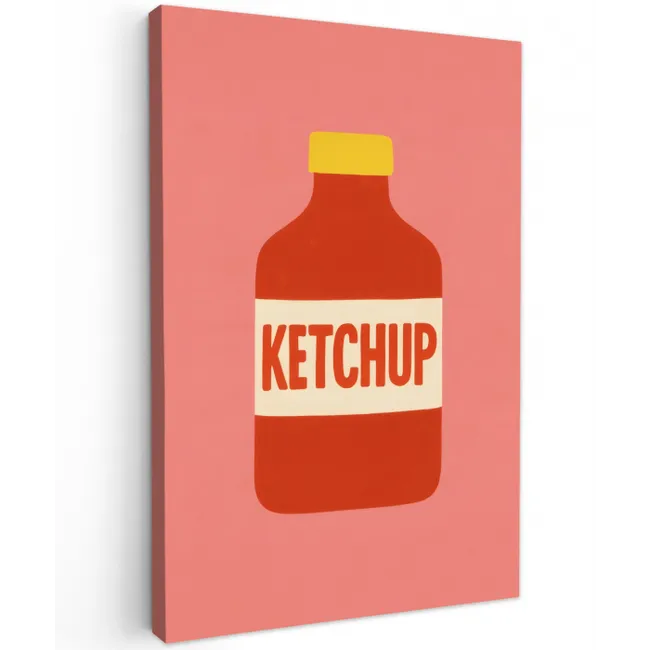 Ketchup - Fles - Rood - Minimalistisch Tuinposter op houten frame 2 cm dik middel -3d